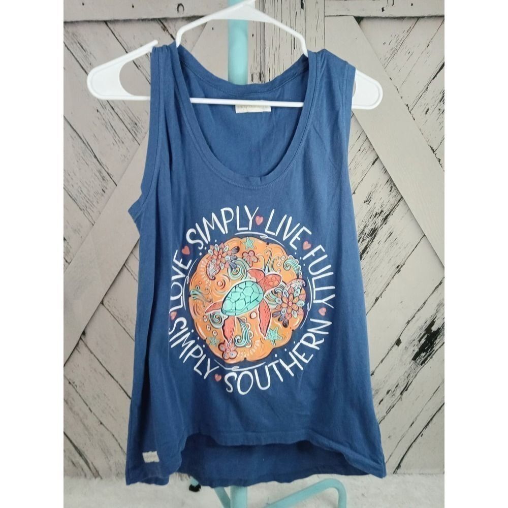 Cute Simply Southern Blue Tank Top Turtle Women's Size Small